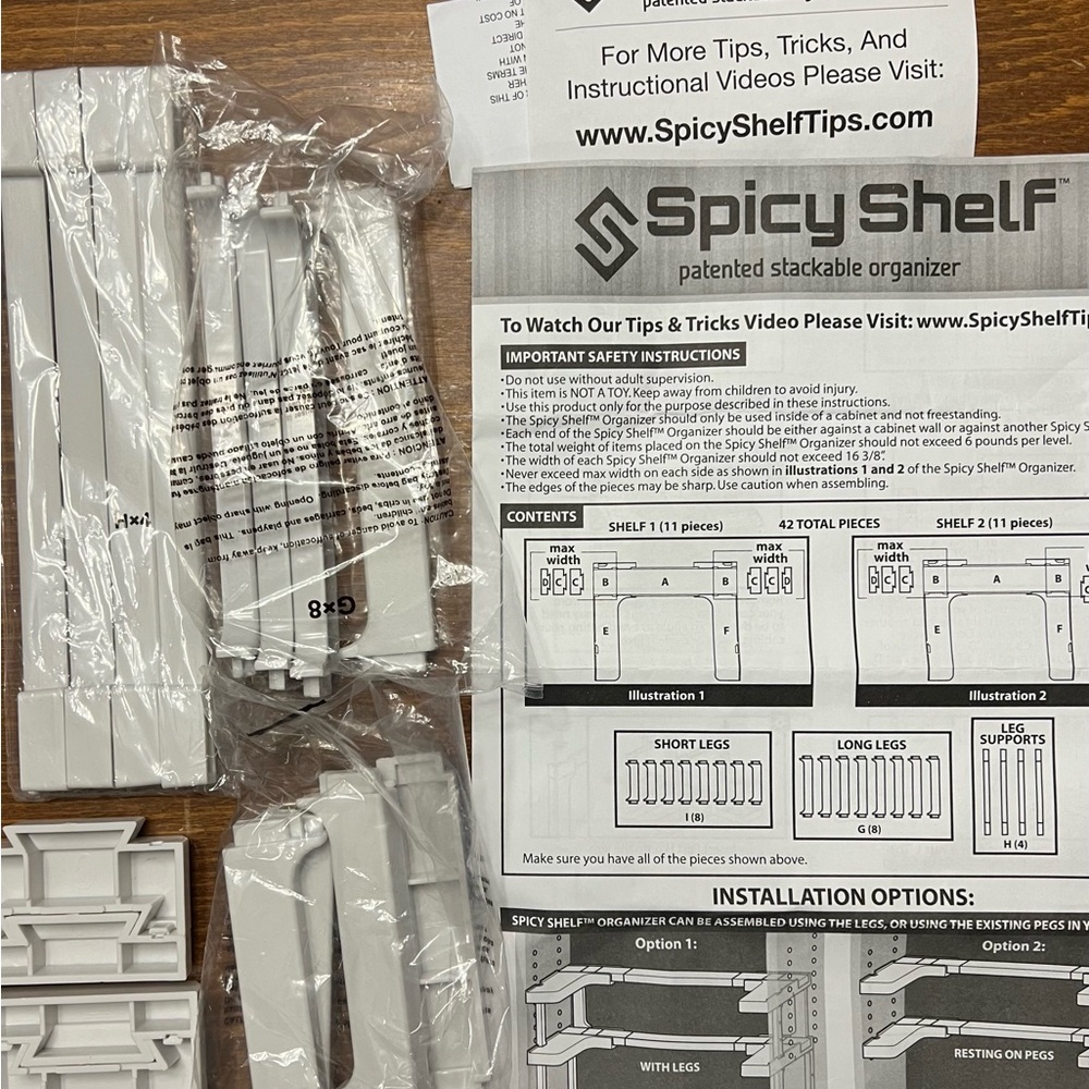 Spicy Shelf Organizer Replacement Or Extender Parts - White